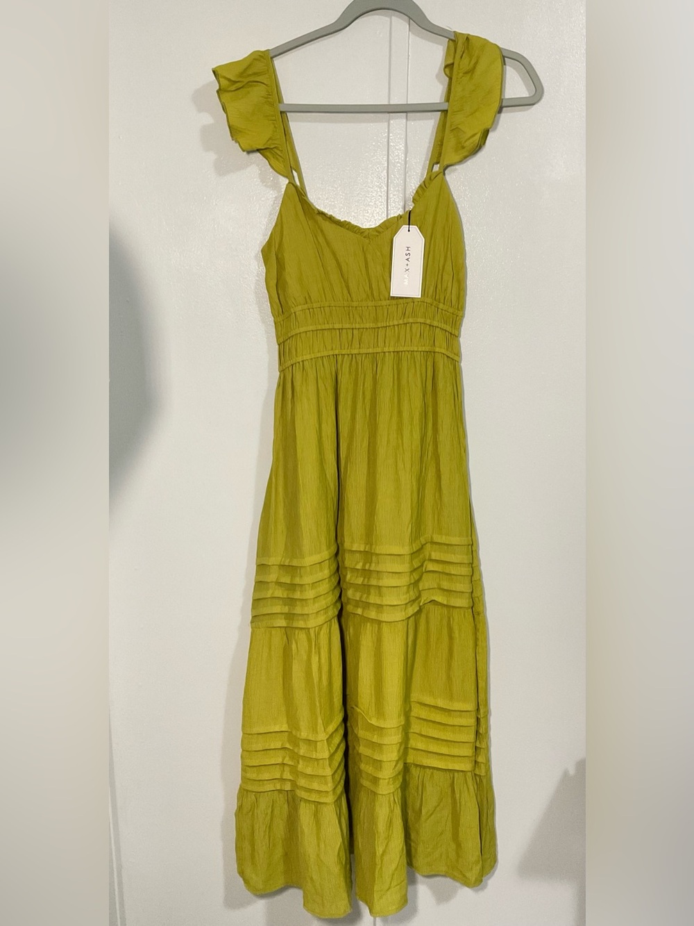 Sleeveless Ruffle Strap Midi Dress in Chartreuse
